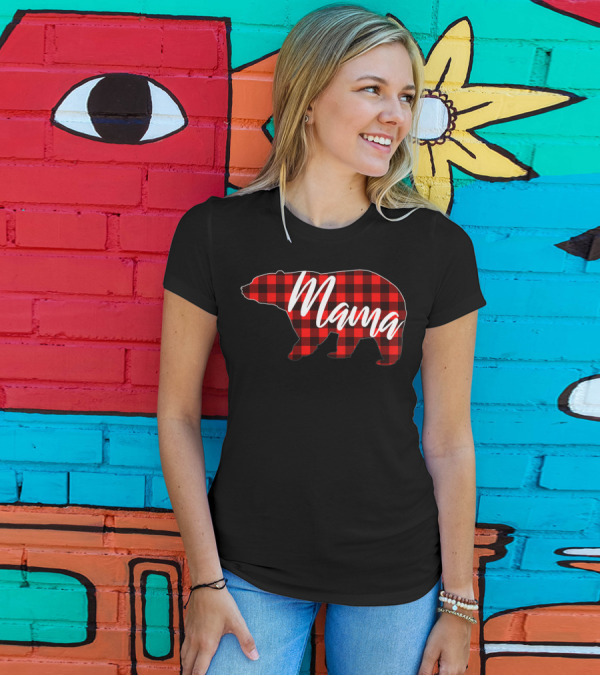 Red Plaid Mama Bear Buffalo Check Matching T-Shirt