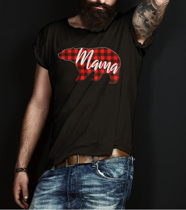 Red Plaid Mama Bear Buffalo Check Matching T-Shirt