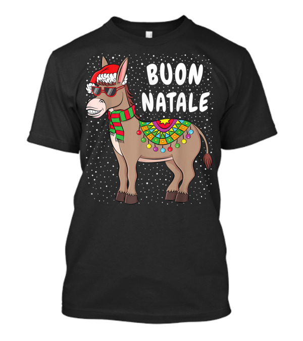 Buon Natale Donkey With Santa Hat And Scarf Christmas Lights T-Shirt