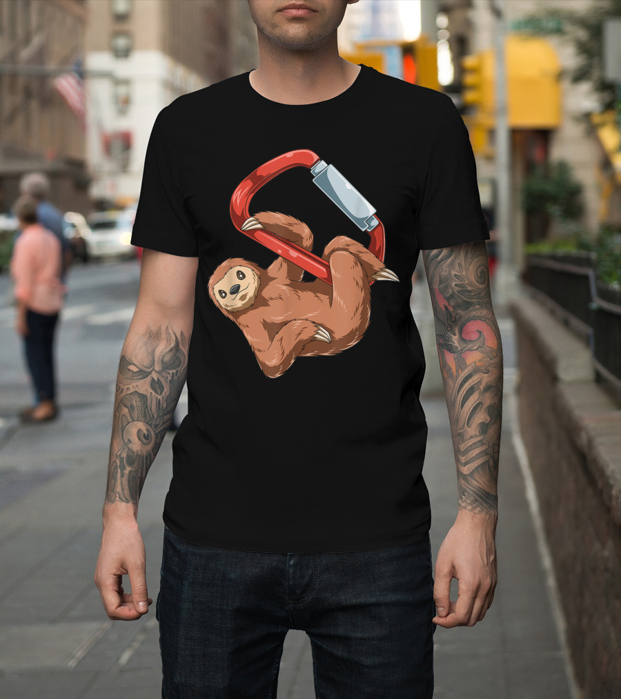 Chilled Sloth Hanging on Carabiner Bouldering and Rock Climbing T-Shirt
