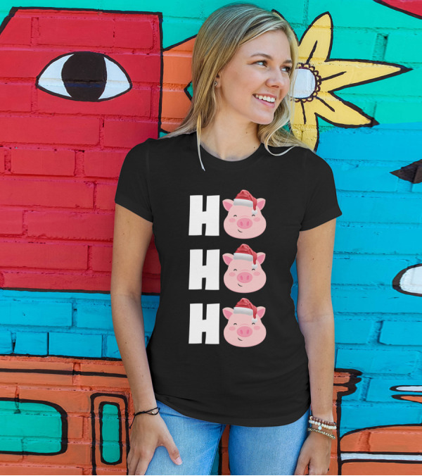 H H H Christmas Santa Hat Piglets T-Shirt