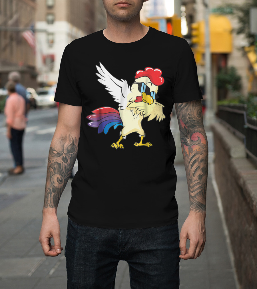 Dabbing Chicken Lover Funny Chicken Party Bird with Sunglasses T-Shirt