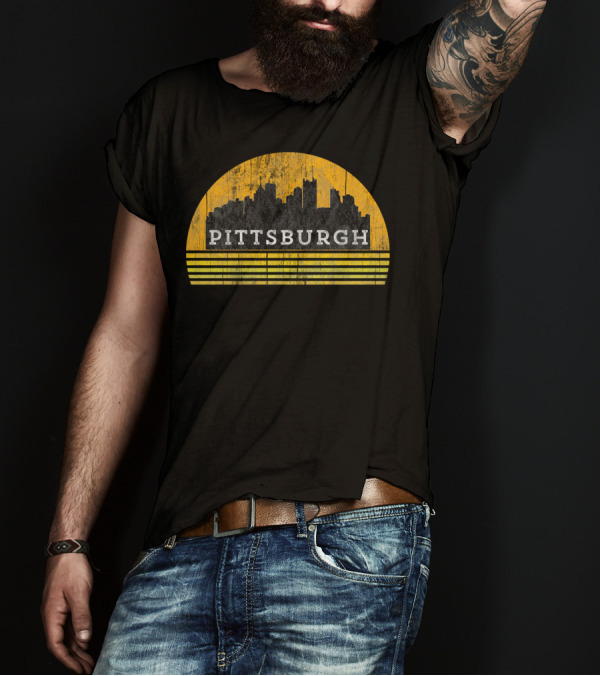 Pittsburgh Black Skyline City Yinzers Yellow Circle T-Shirt