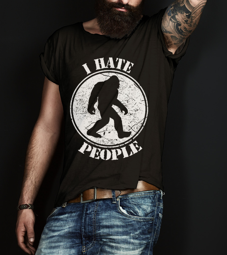 I Hate People Bigfoot Silhouette Walking In Circle T-Shirt