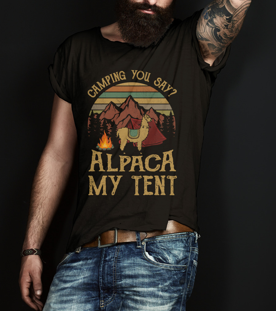 Camping You Say Alpaca My Tent Vintage Mountains And Campfire T-Shirt