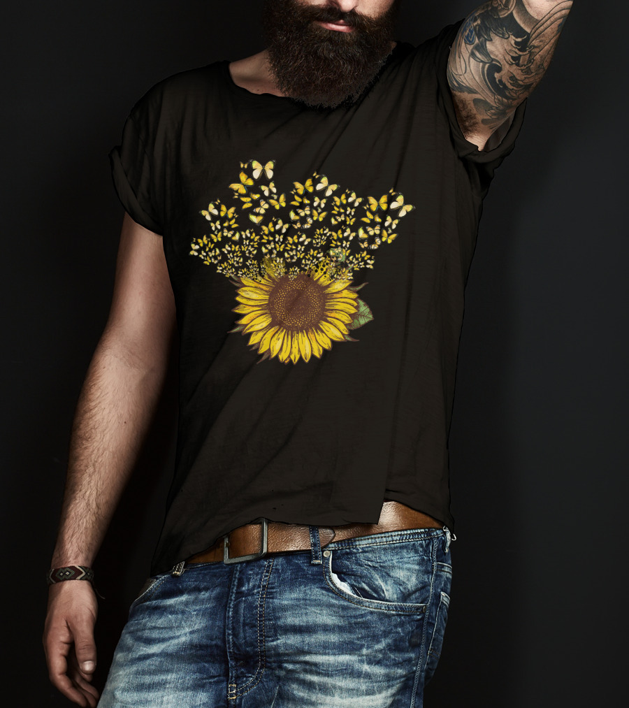 Sunflower With Yellow Butterfly Blossom Explosion T-Shirt