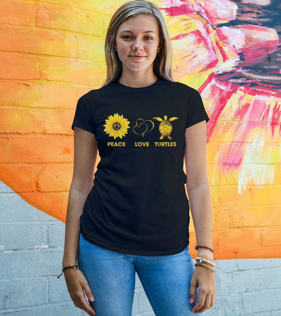 Peace Love Turtles Sunflower Heart Turtle T-Shirt