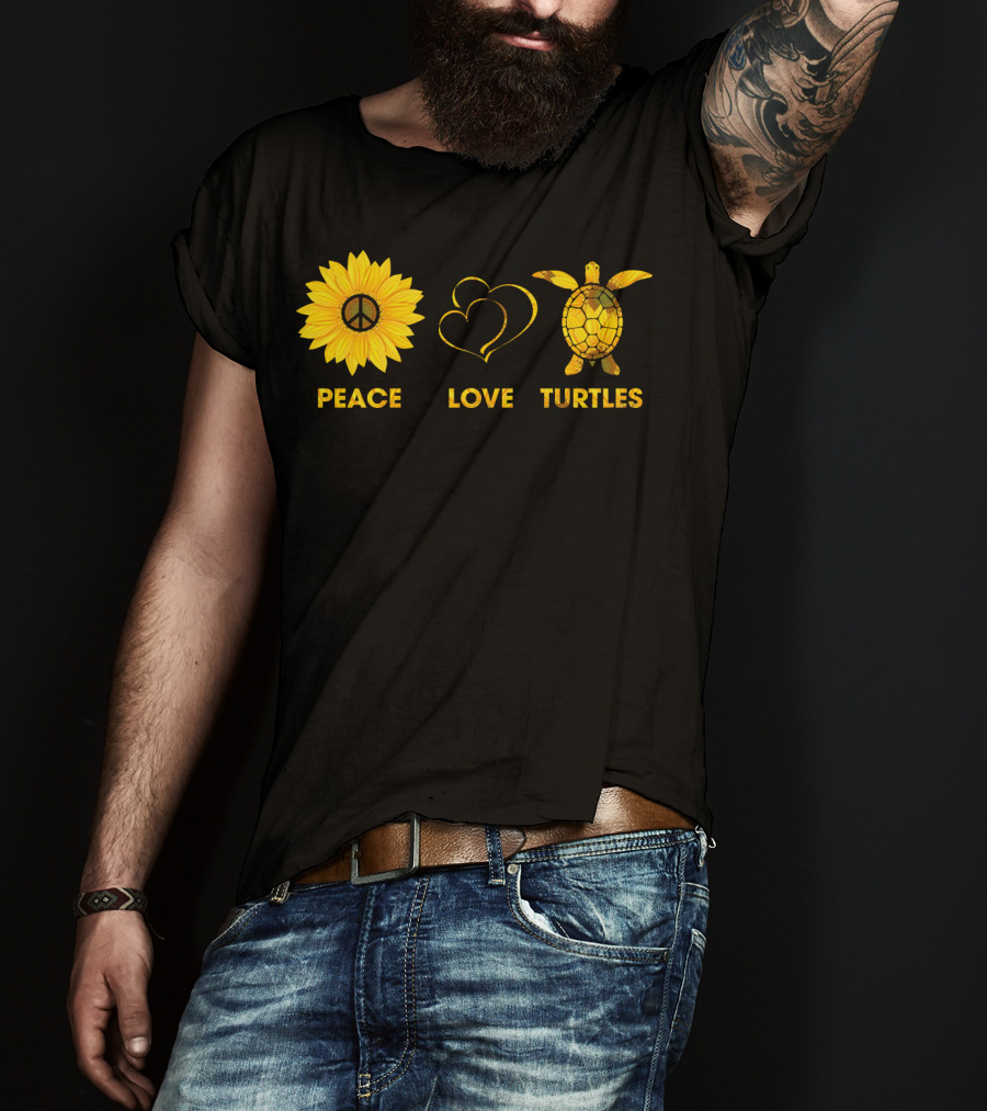 Peace Love Turtles Sunflower Heart Turtle T-Shirt