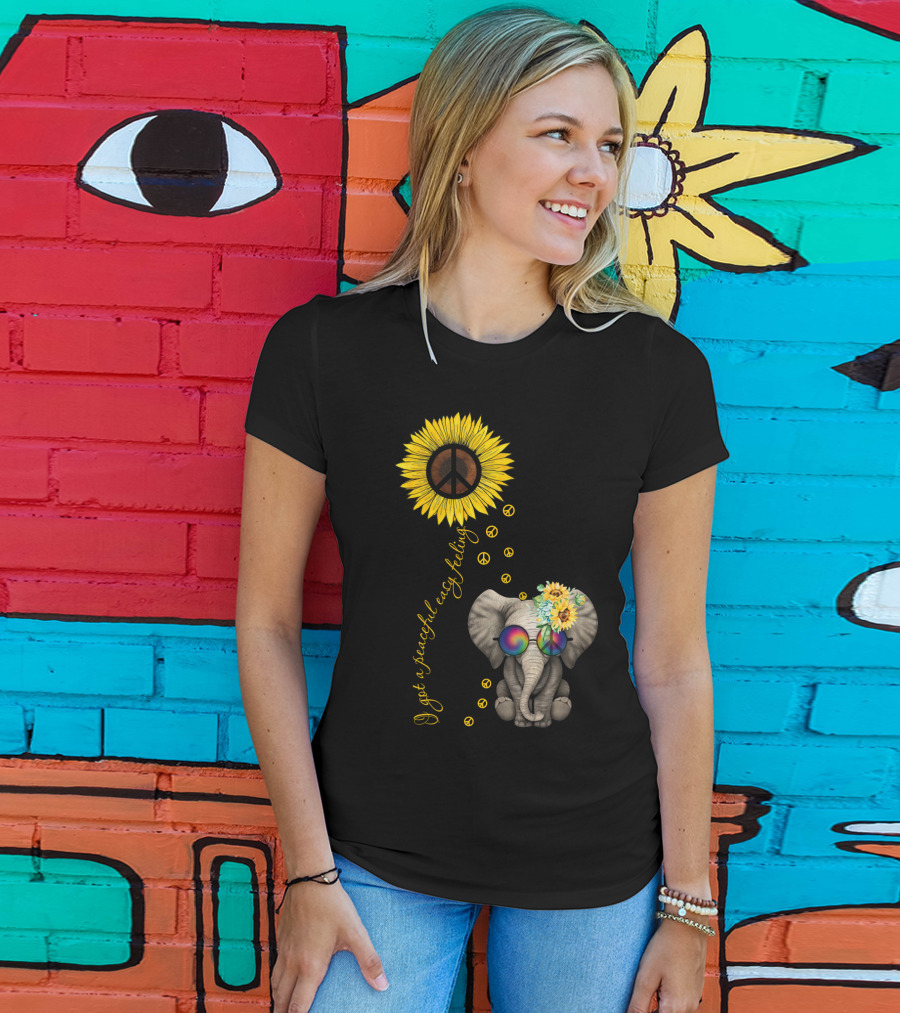 I Got A Peaceful Easy Feeling Elephant With Sunflower And Peace Symbols T-Shirt
