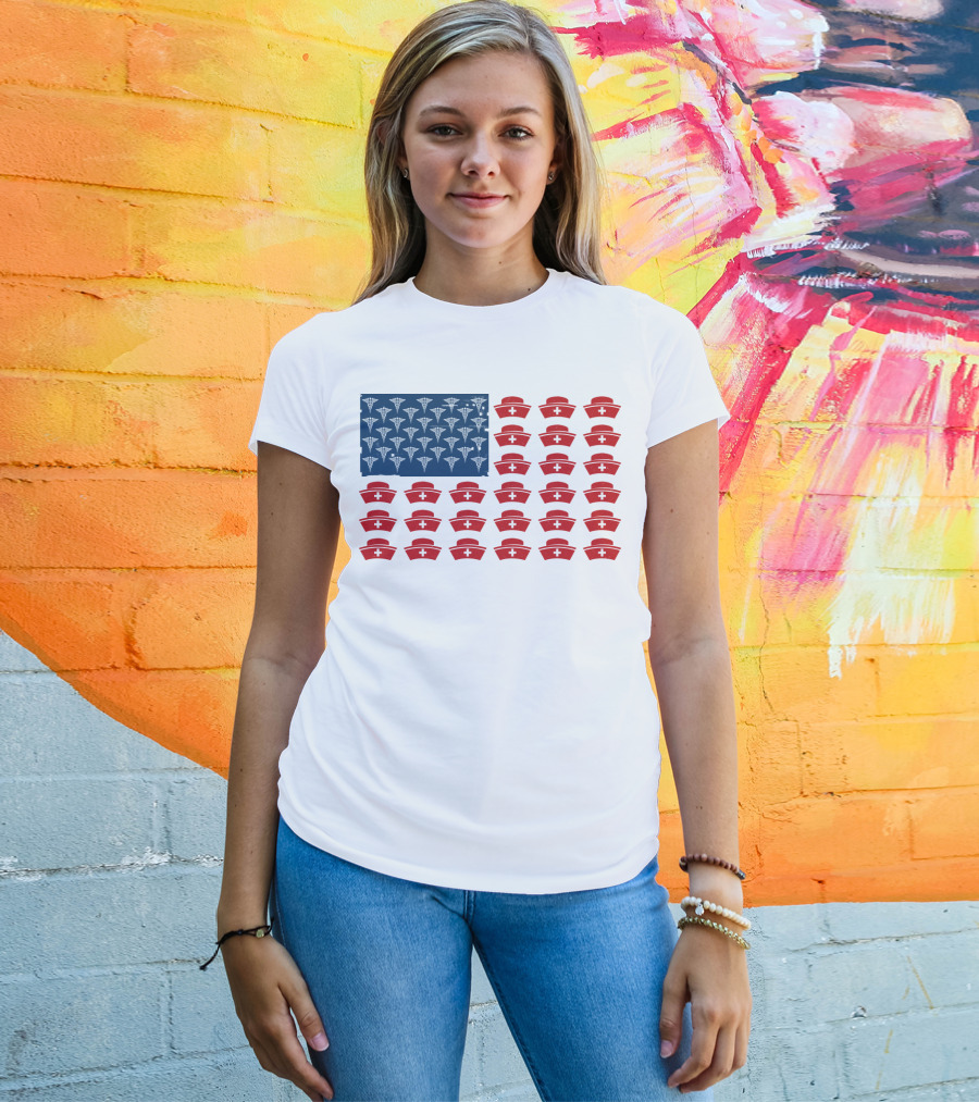 Caduceus Nurse Caps National Flag T-Shirt