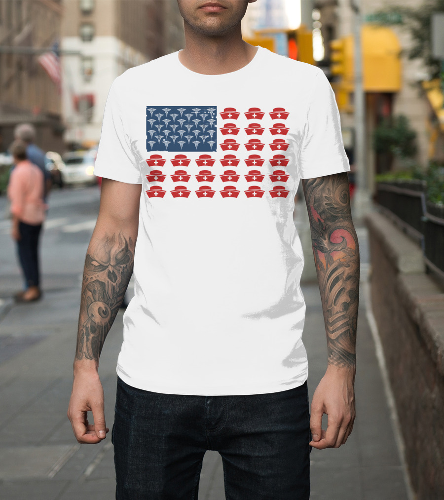 Caduceus Nurse Caps National Flag T-Shirt