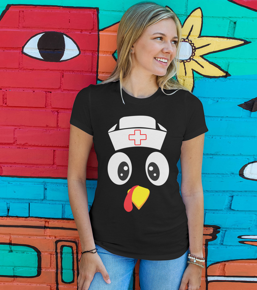 Turkey Nurse Cute Cartoon Face With Medical Hat T-Shirt