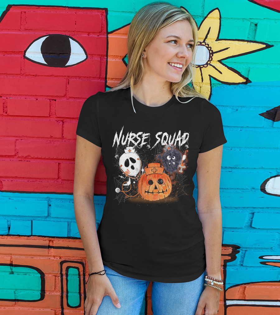 Nurse Squad Halloween Pumpkin Ghost Bat Vampire T-Shirt
