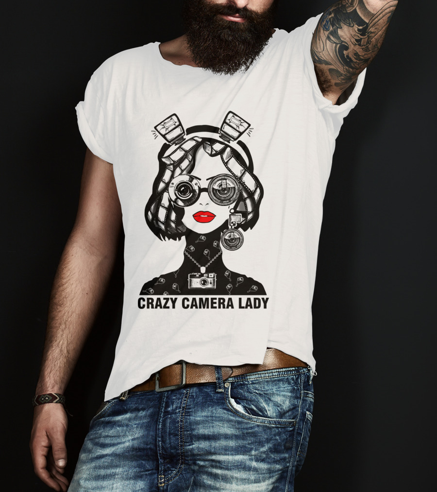 CRAZY CAMERA LADY Photography Enthusiast Quirky T-Shirt