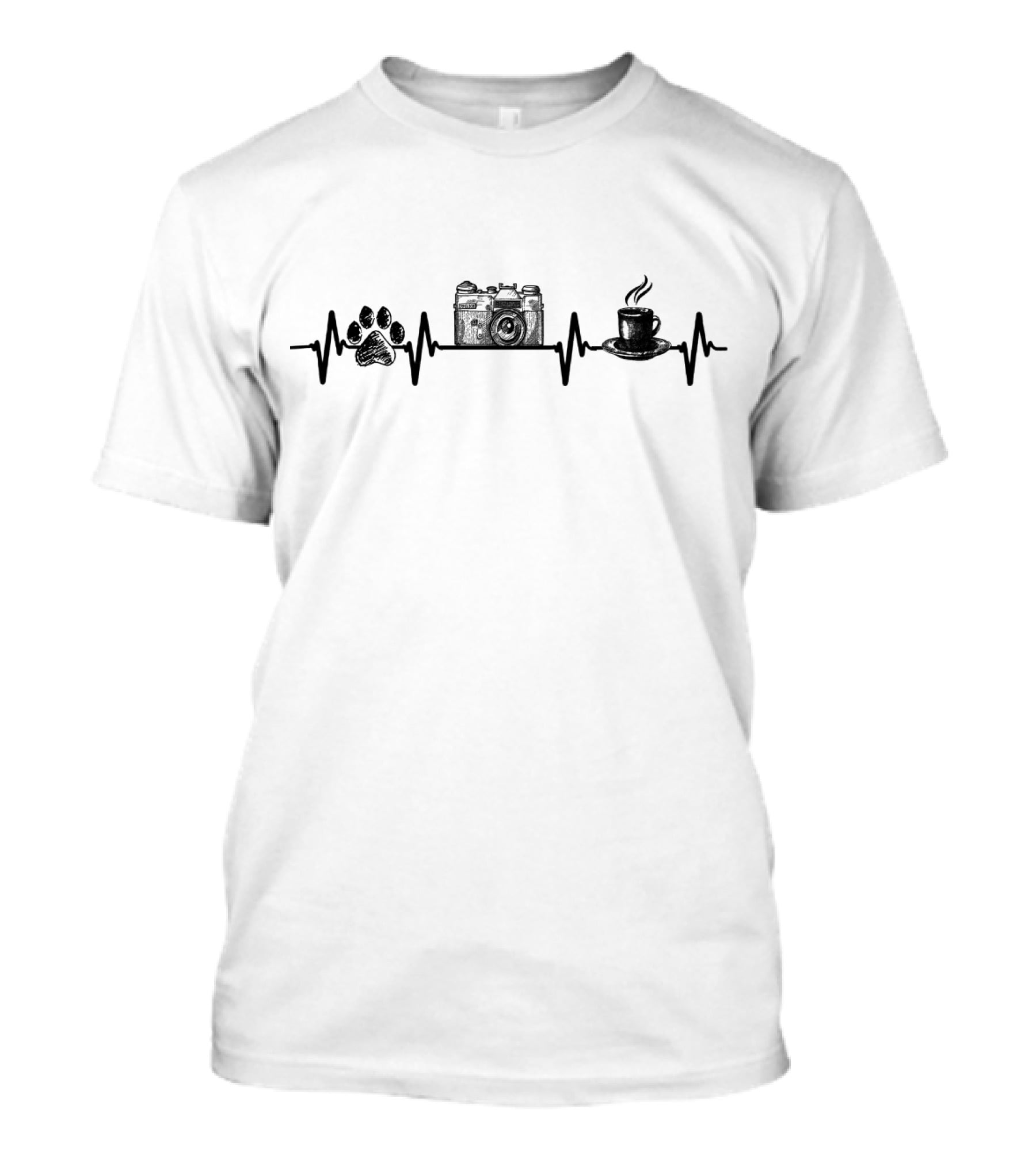Paw Heartbeat Camera Coffee Cup Line T-Shirt