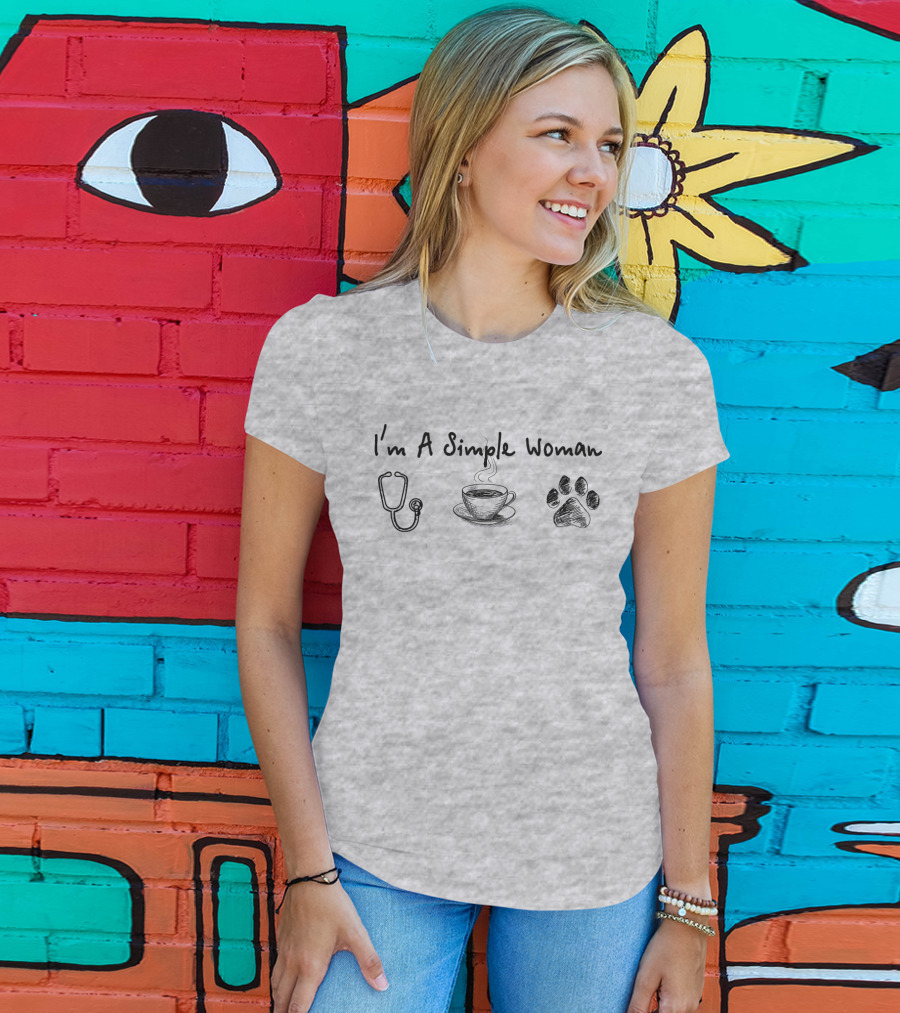 I'm A Simple Woman Stethoscope Coffee Paw Prints T-Shirt