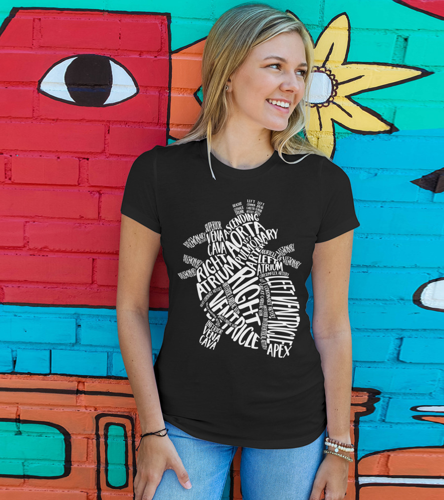 Nurse Heart Right Atrium Aorta Pulmonary Artery Left Ventricle Typography T-Shirt
