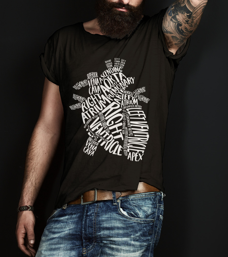Nurse Heart Right Atrium Aorta Pulmonary Artery Left Ventricle Typography T-Shirt