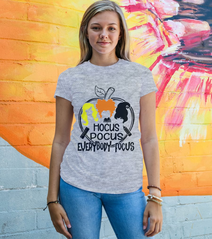 Hocus Pocus Everybody Focus Apple Hair Silhouettes Book Pencil Ruler T-Shirt