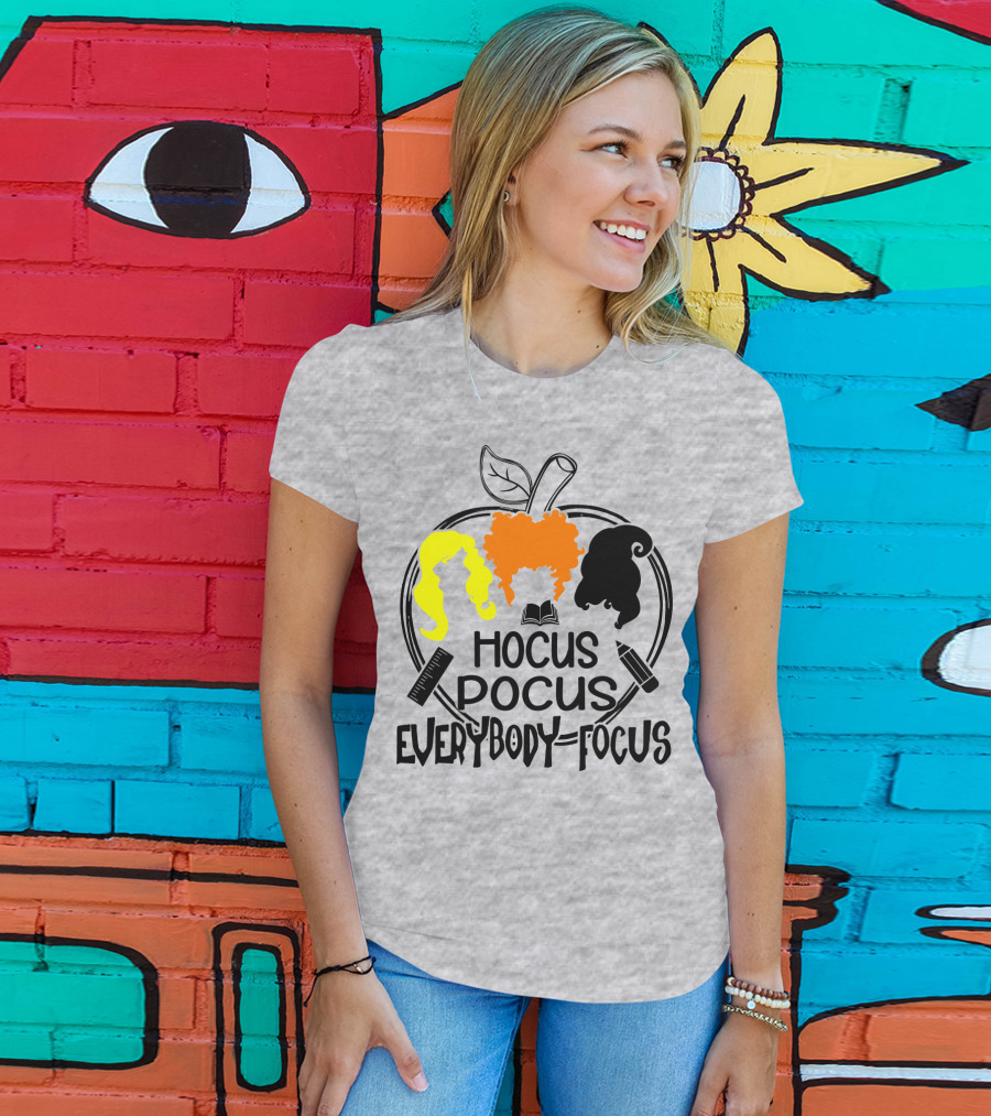 Hocus Pocus Everybody Focus Apple Hair Silhouettes Book Pencil Ruler T-Shirt