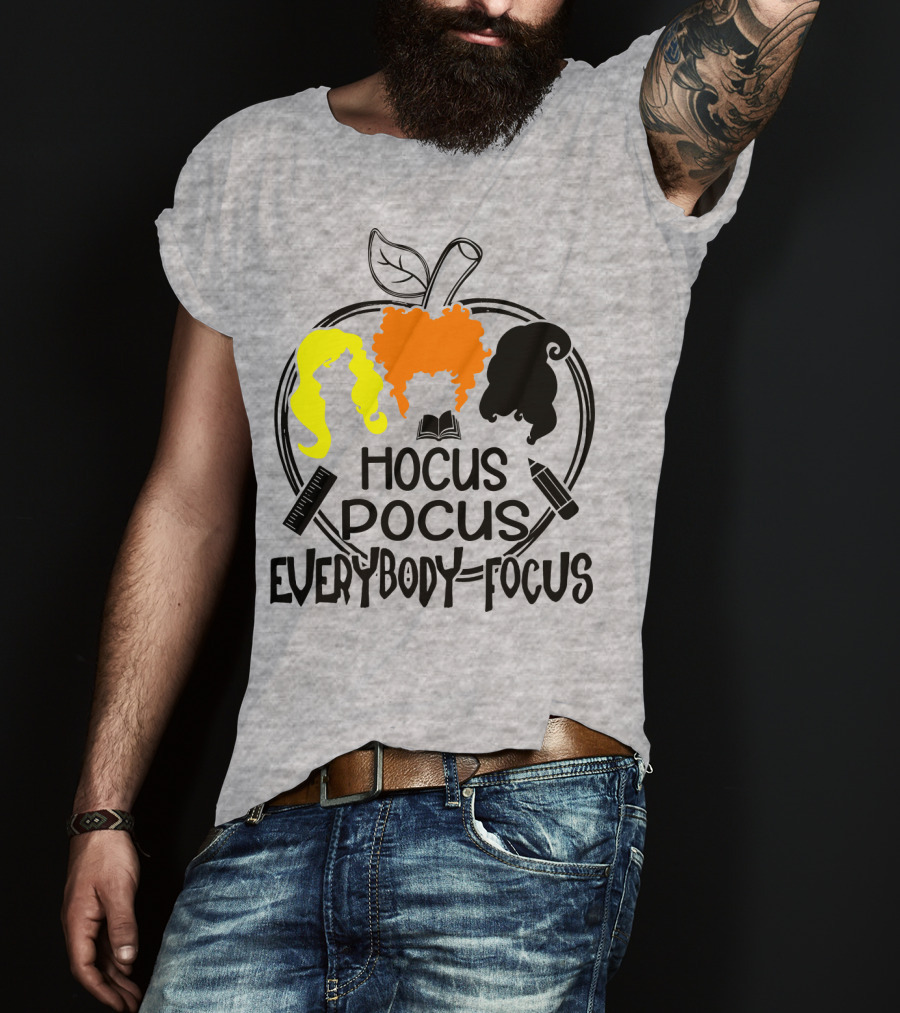 Hocus Pocus Everybody Focus Apple Hair Silhouettes Book Pencil Ruler T-Shirt