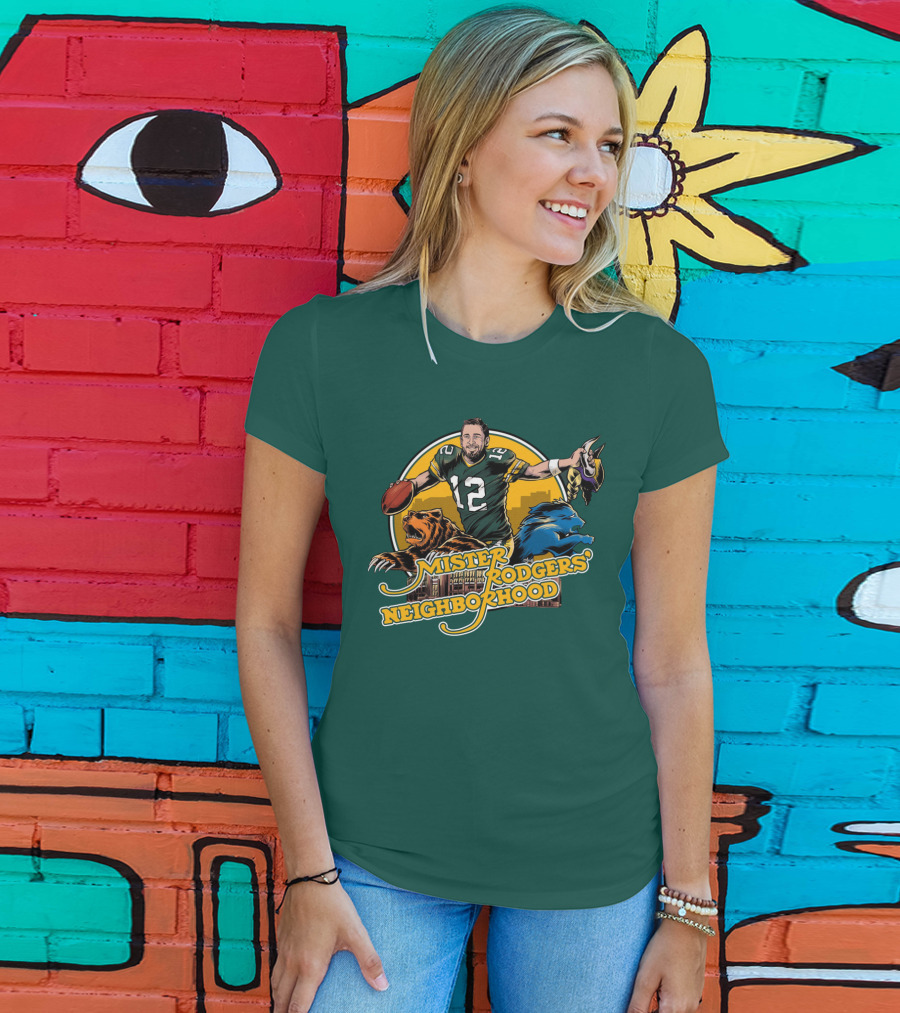 Mister Rodgers Neighborhood Go Pack Football Lions And Bears T-Shirt