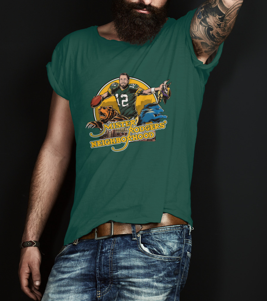 Mister Rodgers Neighborhood Go Pack Football Lions And Bears T-Shirt