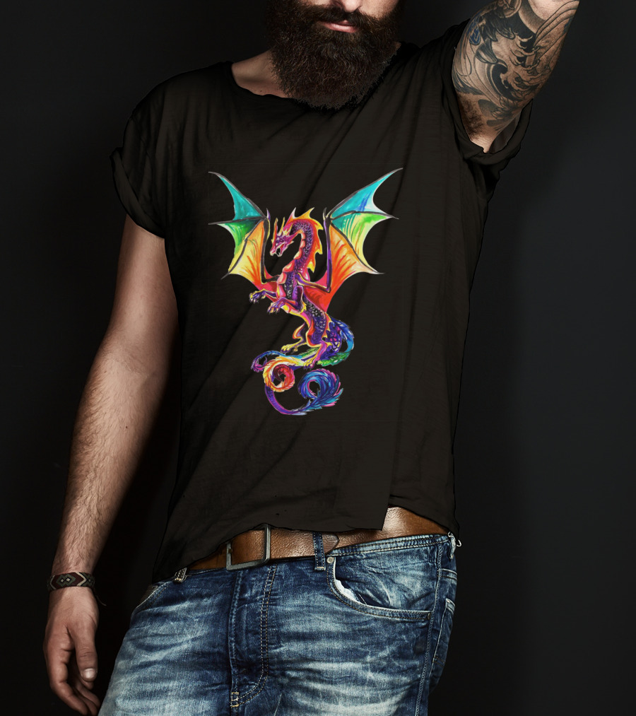 Colorful Rainbow Dragon Multicolored Wings T-Shirt