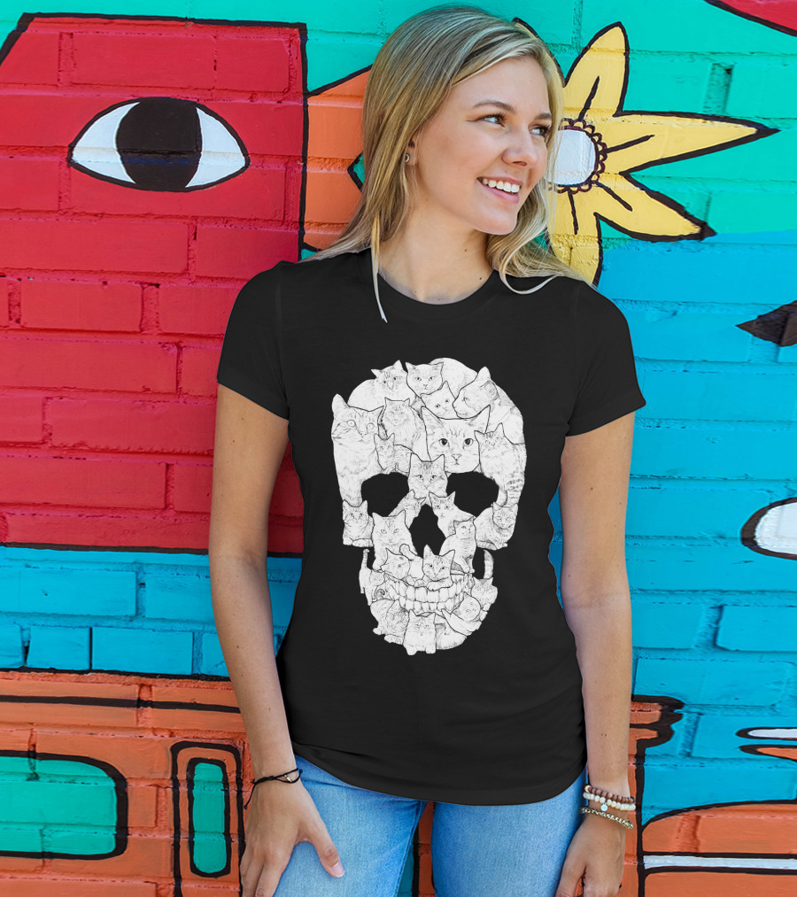 Skull Cats Optical Illusion Cat Face Skull Compilation T-Shirt