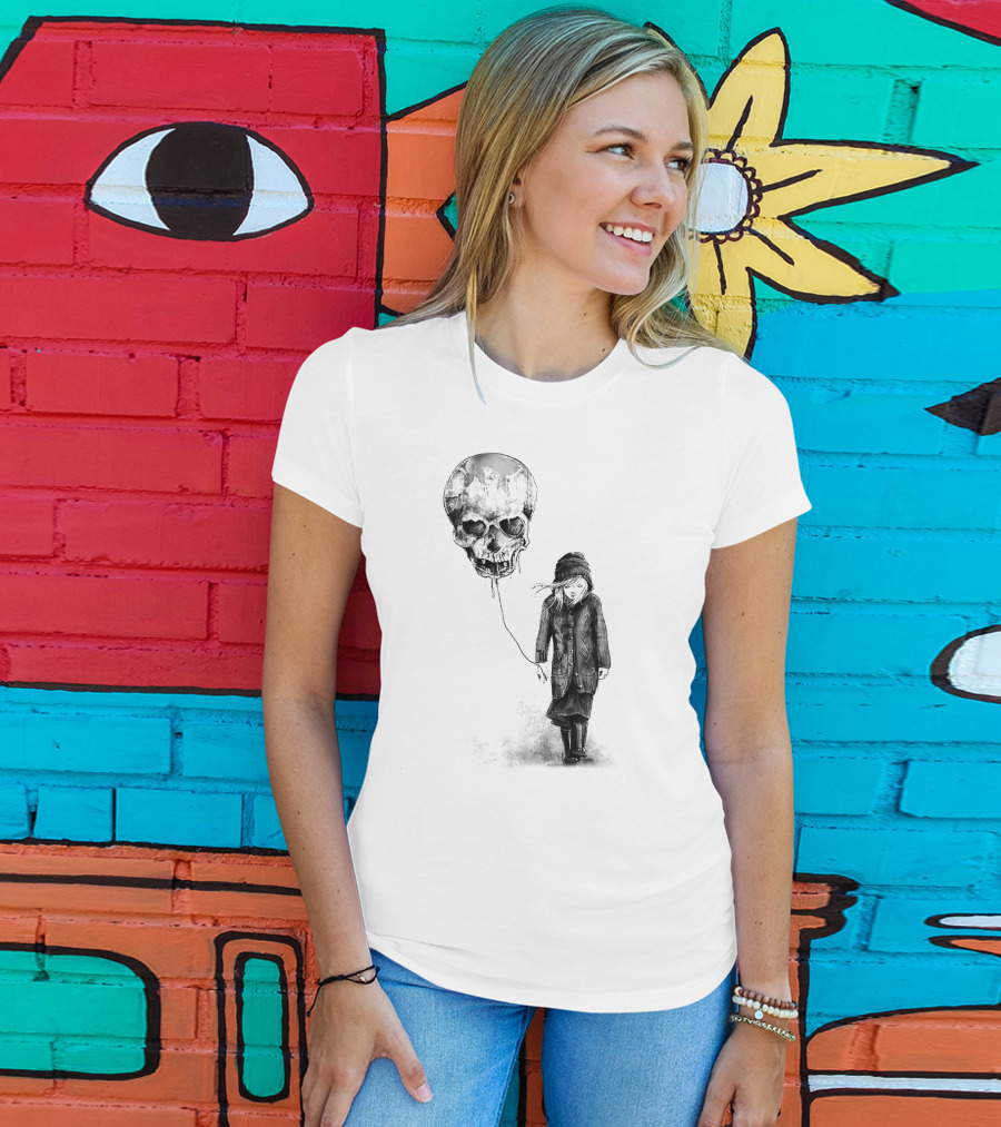 Skull Balloon Drifting With Somber Child T-Shirt