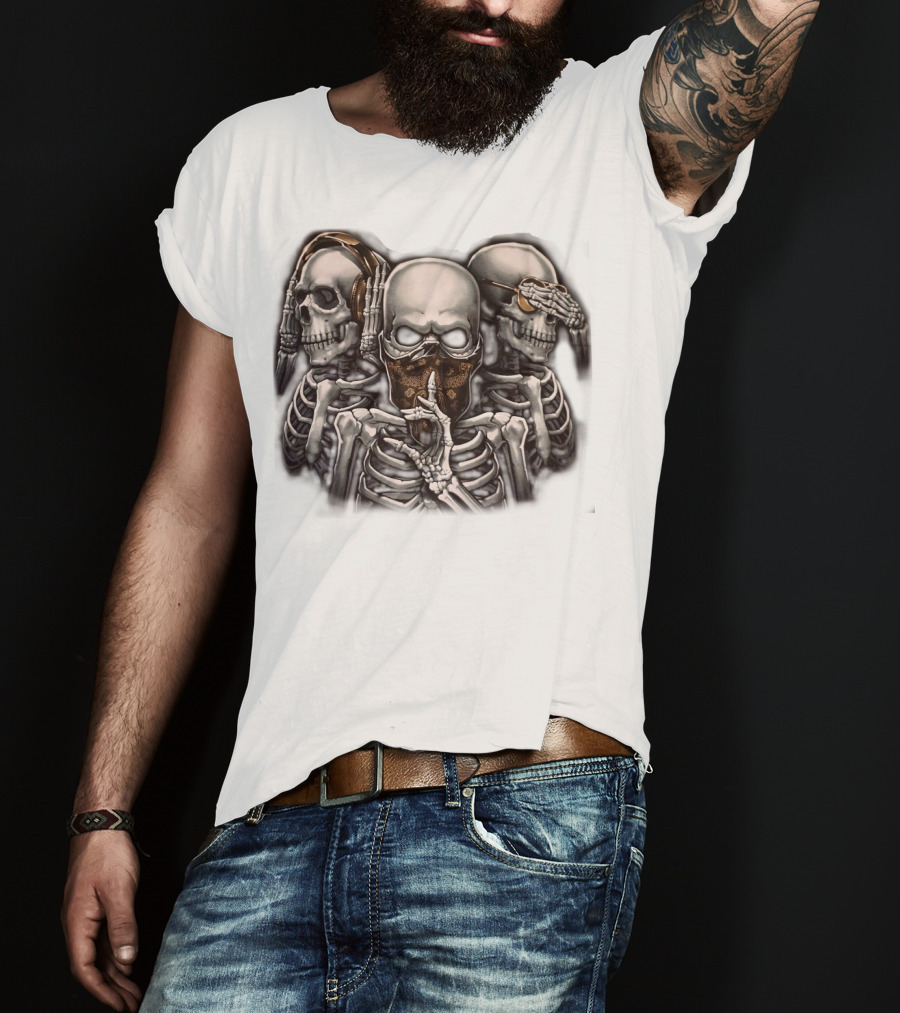 Skull Skeletons With Headphones And Bandana T-Shirt