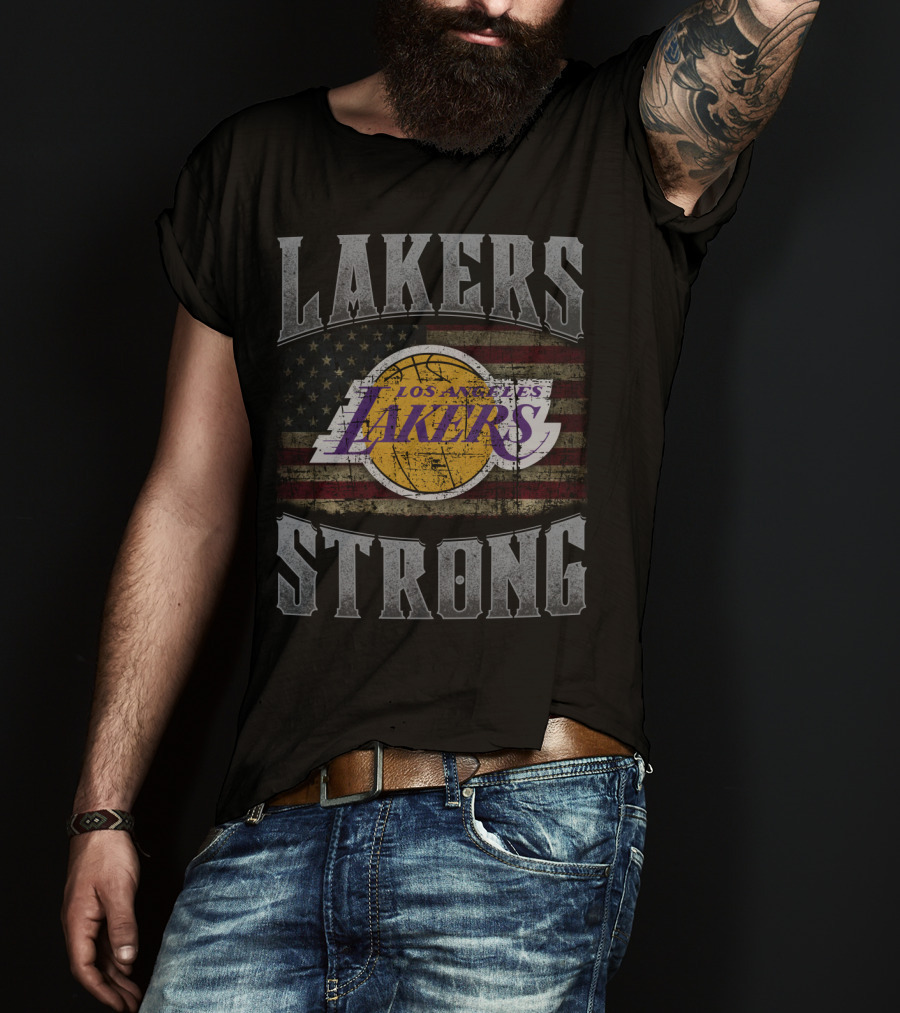 Lakers Strong Los Angeles Lakers Usa Flag Vintage Style T-Shirt
