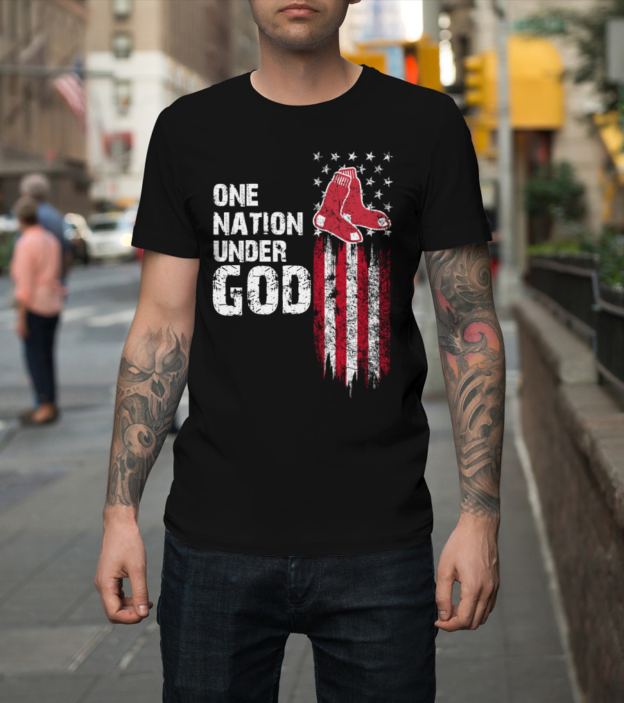 One Nation Under God Boston Red Sox American Flag Socks Stars Stripes T-Shirt