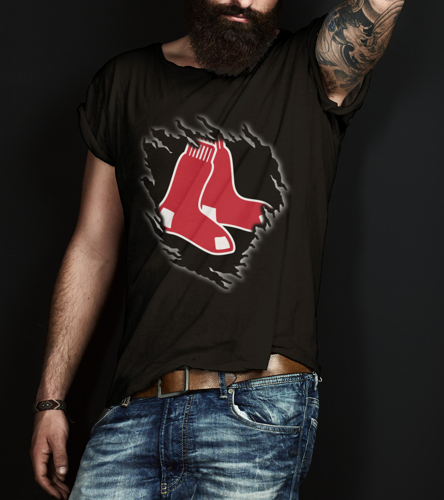 Boston Red Sox Logo With Ripped Effect T-Shirt