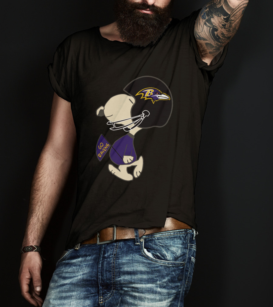 Baltimore Ravens Go Ravens Peanuts Character Football Helmet T-Shirt