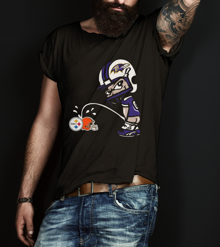 Baltimore Ravens Rivalry Steelers Browns Humorous Cartoon T-Shirt
