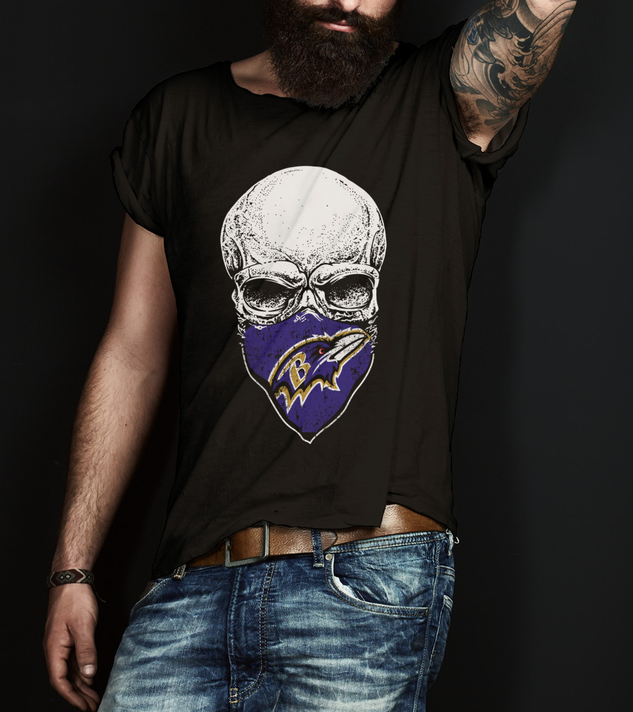 Baltimore Ravens Skull Bandana T-Shirt
