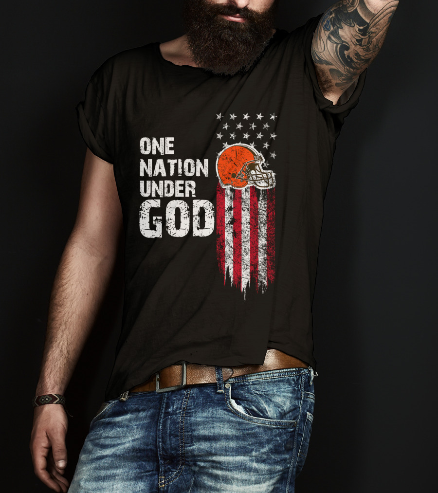 Cleveland Browns One Nation Under God Flag Helmet Stars Stripes T-Shirt