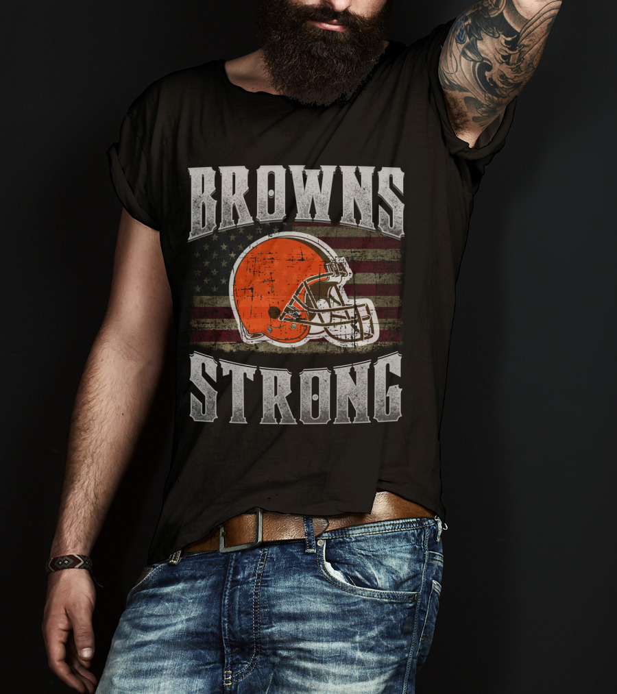 Browns Strong American Flag Cleveland Browns Helmet T-Shirt