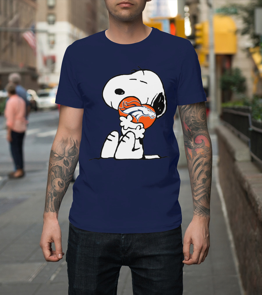 Denver Broncos Snoopy Hugging Football T-Shirt