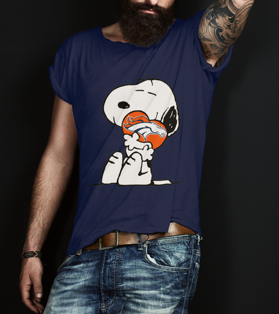 Denver Broncos Snoopy Hugging Football T-Shirt