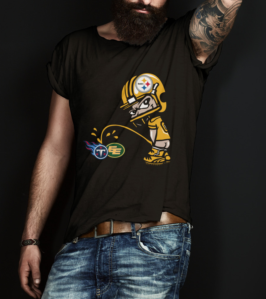 Pittsburgh Steelers Humorous Rivalry Character With Titans And Eagles Logos T-Shirt