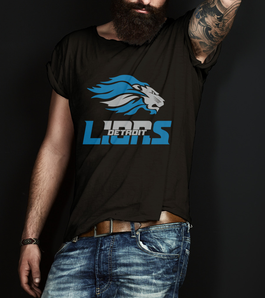 Detroit Lions Blue And Gray Lion Head T-Shirt