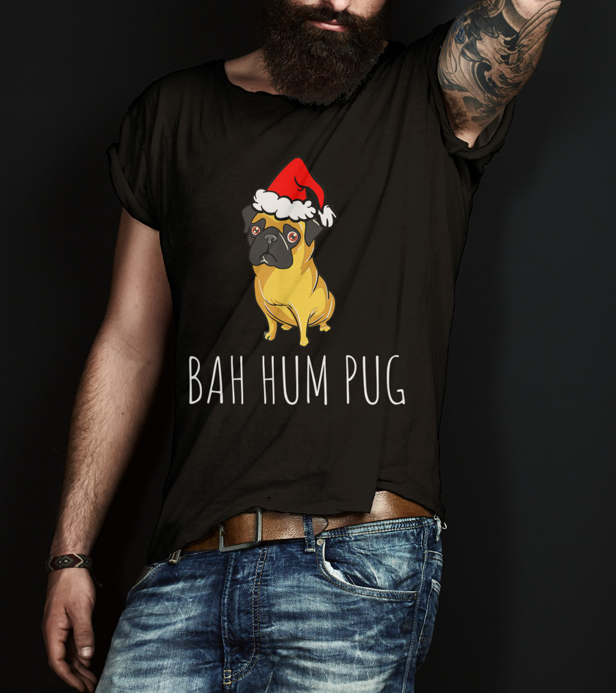 Bah Hum Pug Funny Pug Christmas Santa Hat T-Shirt
