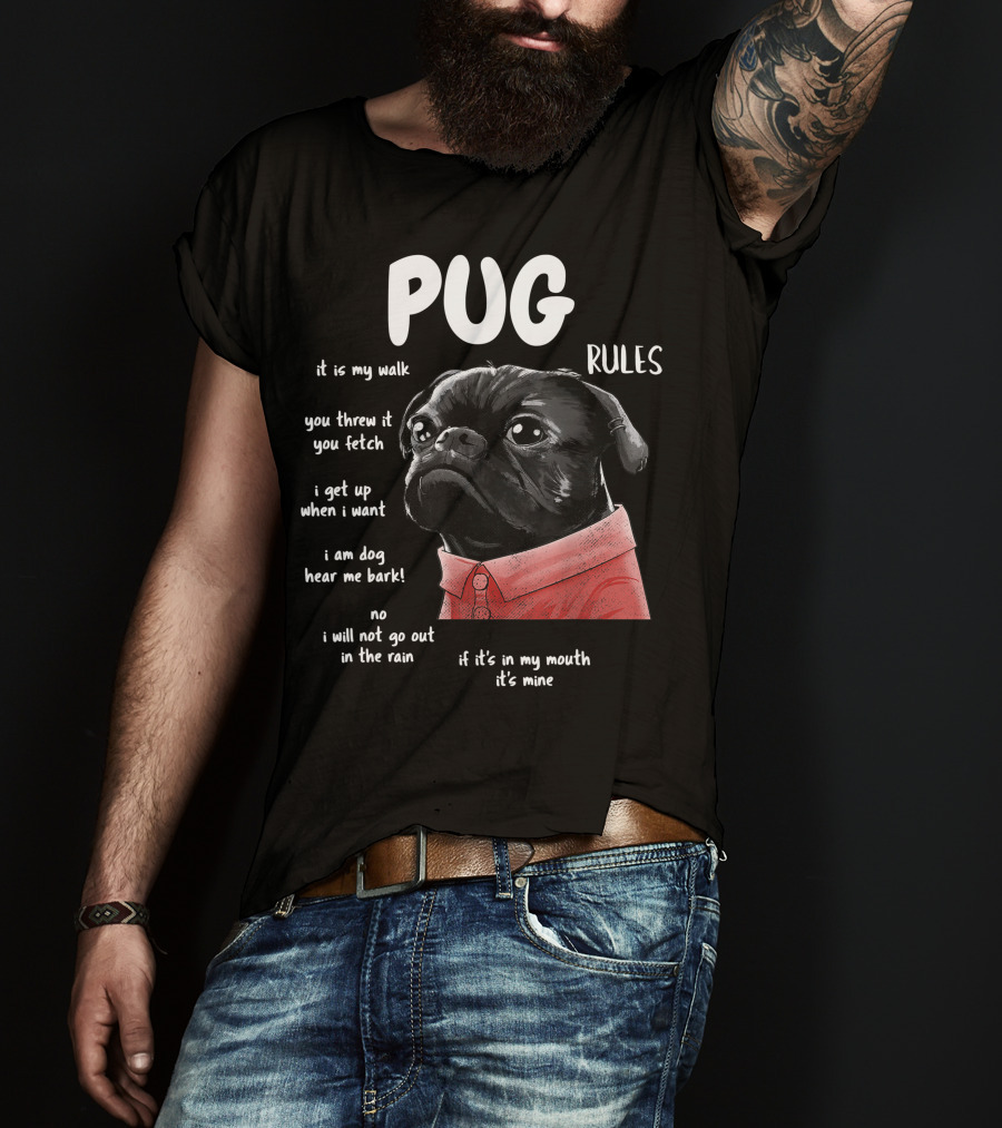 Pug Rules Funny Black Pug Christmas Shirt Phrases T-Shirt