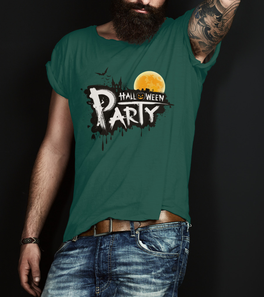 Halloween Party Moonlit Haunted House And Bats T-Shirt