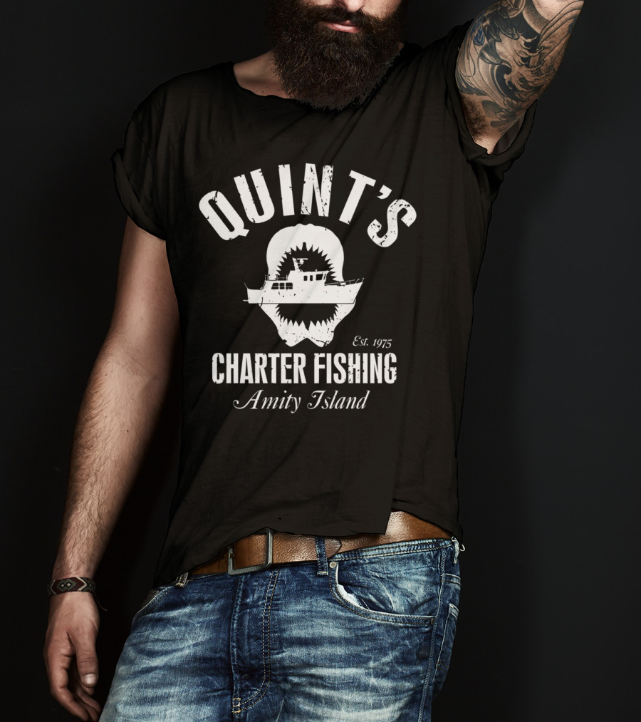 Quint's Charter Fishing Amity Island Great White Shark Est. 1975 T-Shirt