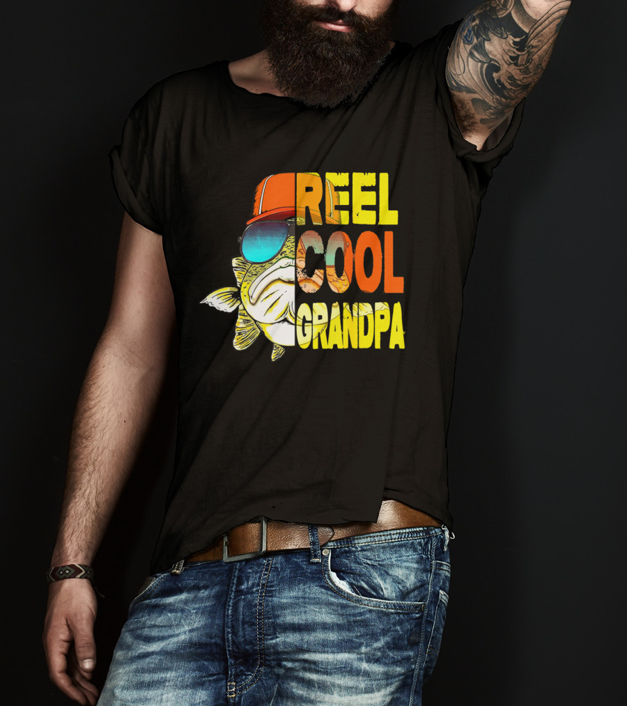 Fathers Day Reel Cool Grandpa Fish With Sunglasses And Hat T-Shirt