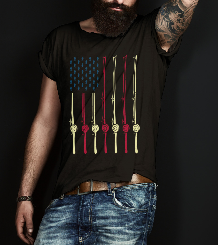 Fishing Poles American Flag Design For Fishing Lover T-Shirt