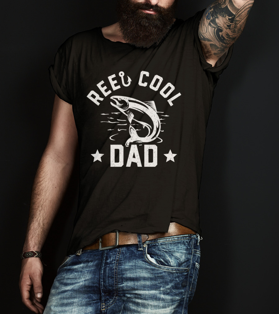 Reel Cool Dad Fishing Humor Hook And Fish Star T-Shirt